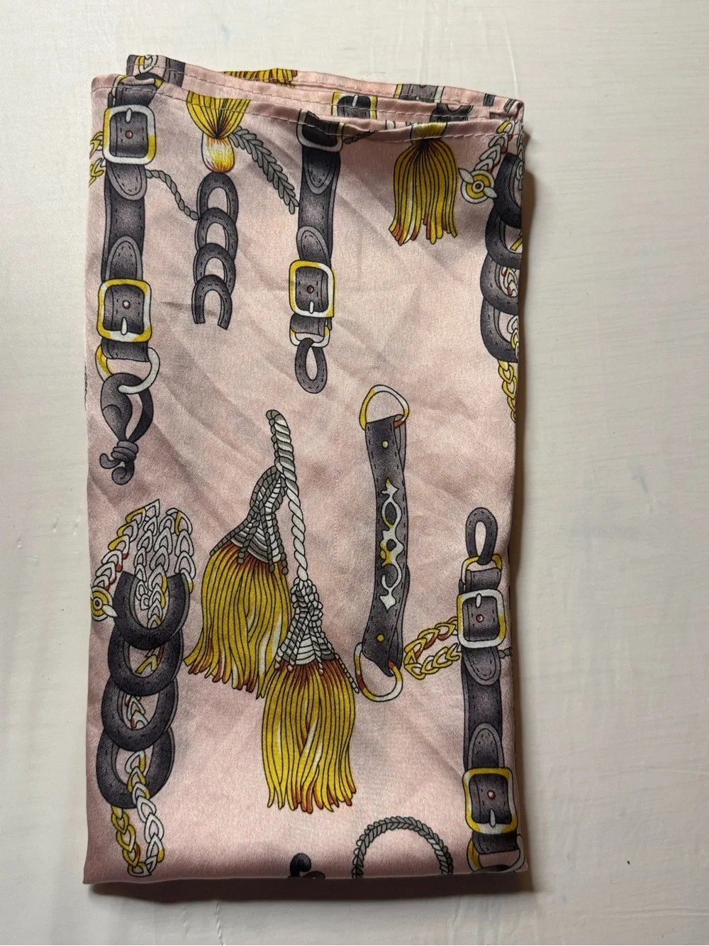 Silk-Feel Pink Equine Tassel & Buckle Scarf